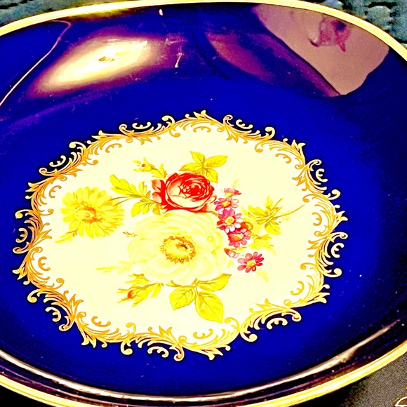 INGLASUR Cake Pedestal Stand Etched Kobalt. Very Rare in great shape - Picture 3 of 9